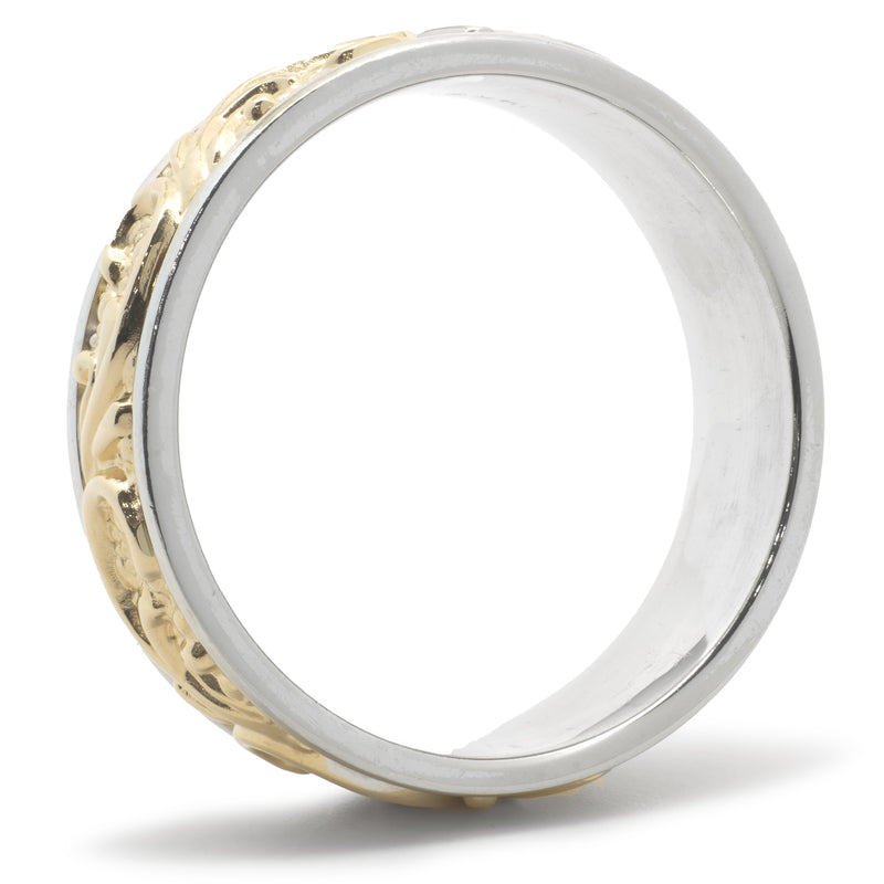 14 Karat Two Tone 7mm Filigree Band