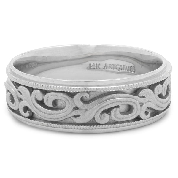14 Karat White Gold 7MM Filigree Band