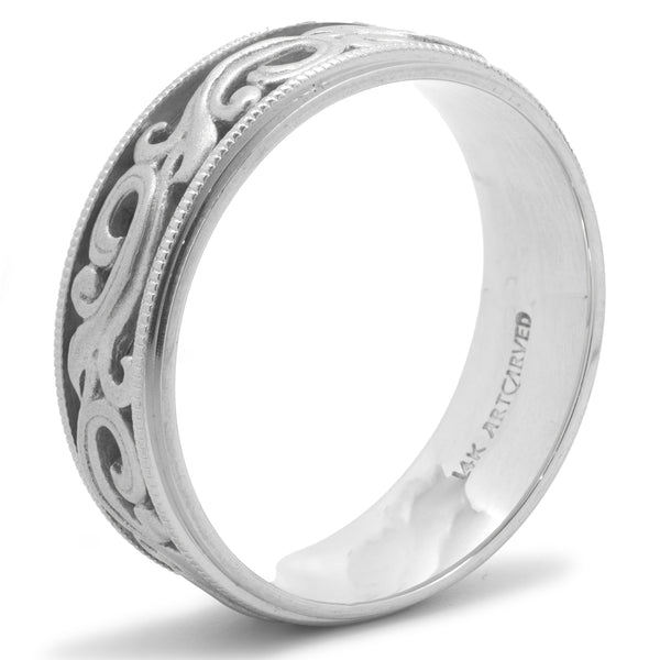 14 Karat White Gold 7MM Filigree Band