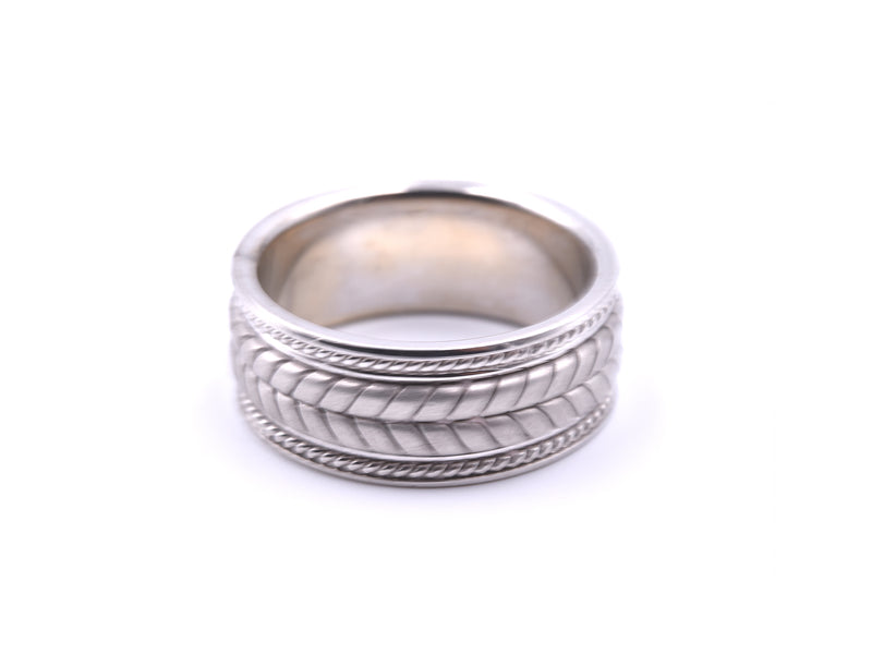 Gents 14k White Gold Carved Rope Band
