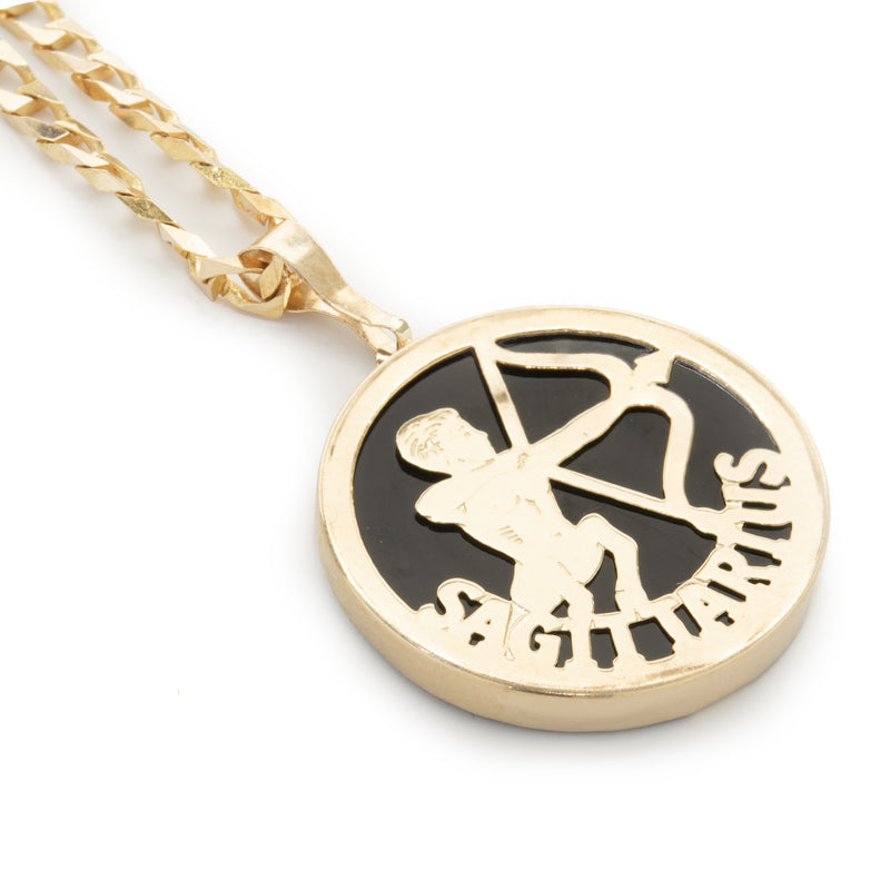 14 Karat Yellow Gold Black Onyx Sagittarius Necklace