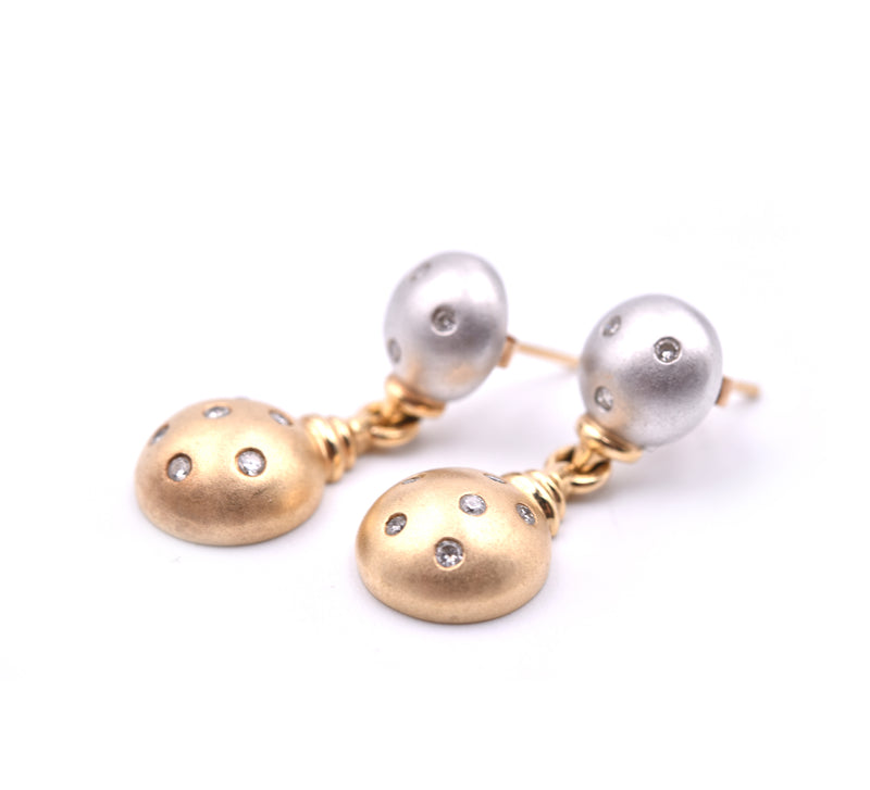 Diamond 14k Yellow and White Gold Ball Earrings