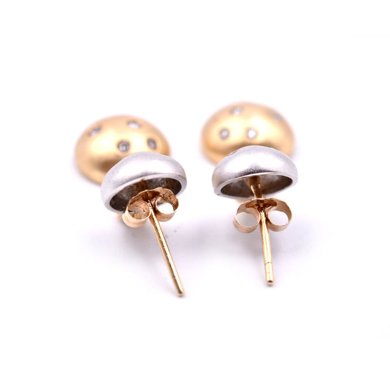 Diamond 14k Yellow and White Gold Ball Earrings