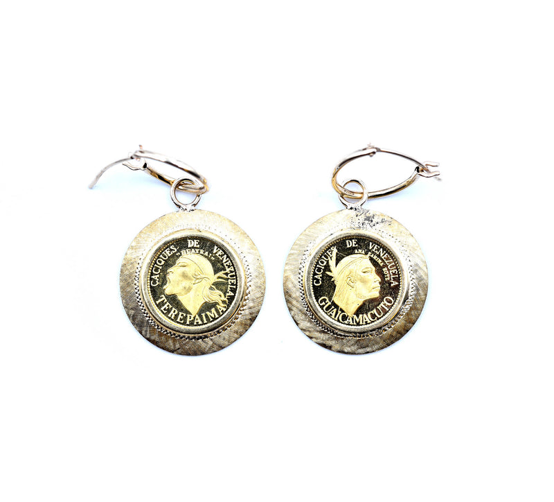18k Yellow Gold Venezuelan Coin Earring Enhancers with 14k Yellow Gold Huggie Hoops