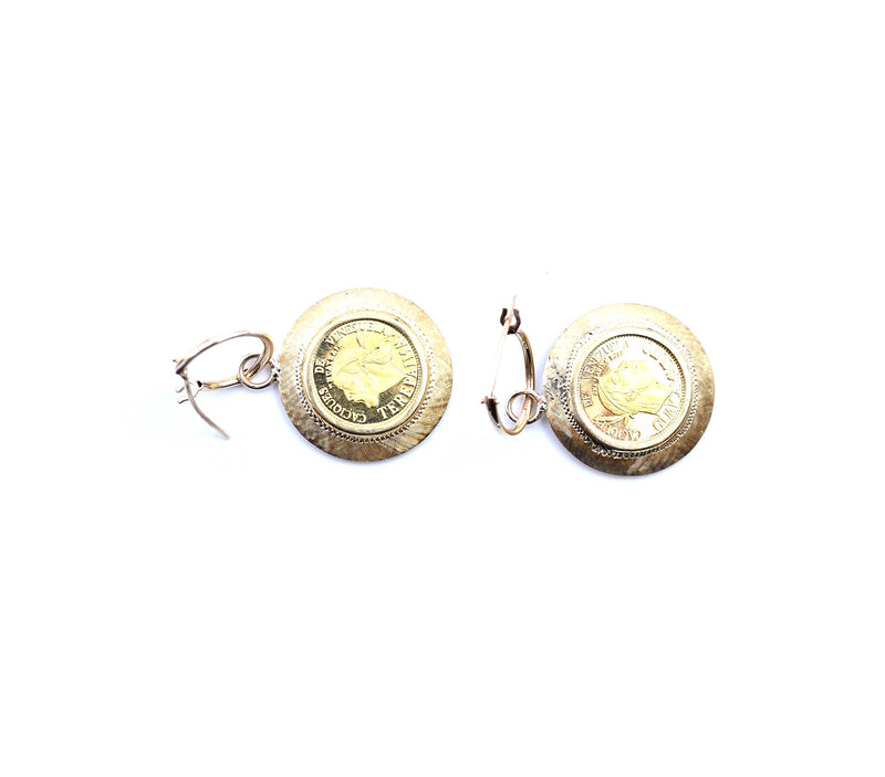 18k Yellow Gold Venezuelan Coin Earring Enhancers with 14k Yellow Gold Huggie Hoops