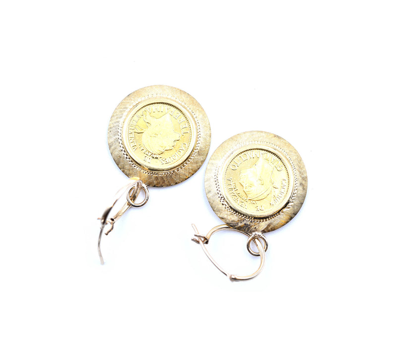18k Yellow Gold Venezuelan Coin Earring Enhancers with 14k Yellow Gold Huggie Hoops