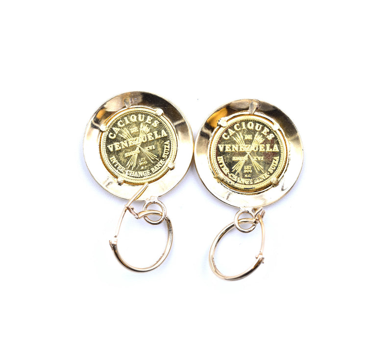 18k Yellow Gold Venezuelan Coin Earring Enhancers with 14k Yellow Gold Huggie Hoops