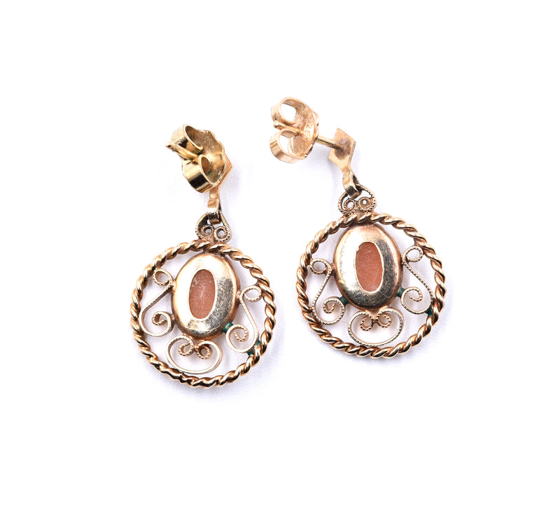 14k Yellow Gold Cameo Drop Earrings