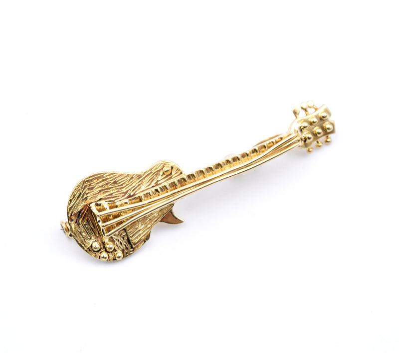 18 Karat Yellow Gold Guitar Pin / Pendant