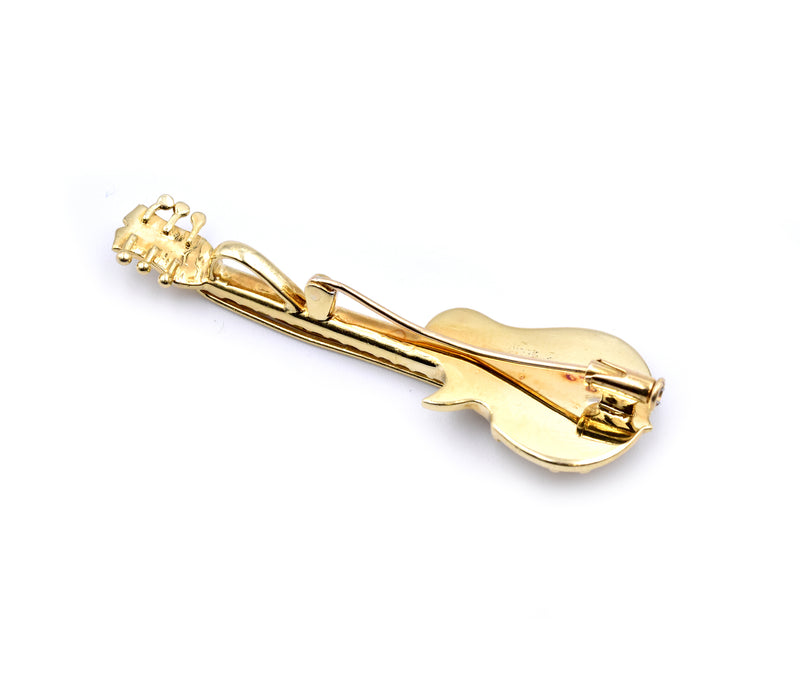 18 Karat Yellow Gold Guitar Pin / Pendant