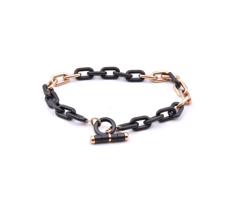 18 Karat Rose Gold and Black Ceramic Oval Link Bracelet