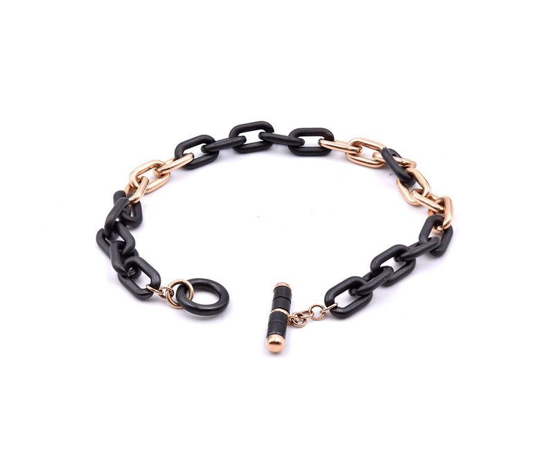 18 Karat Rose Gold and Black Ceramic Oval Link Bracelet