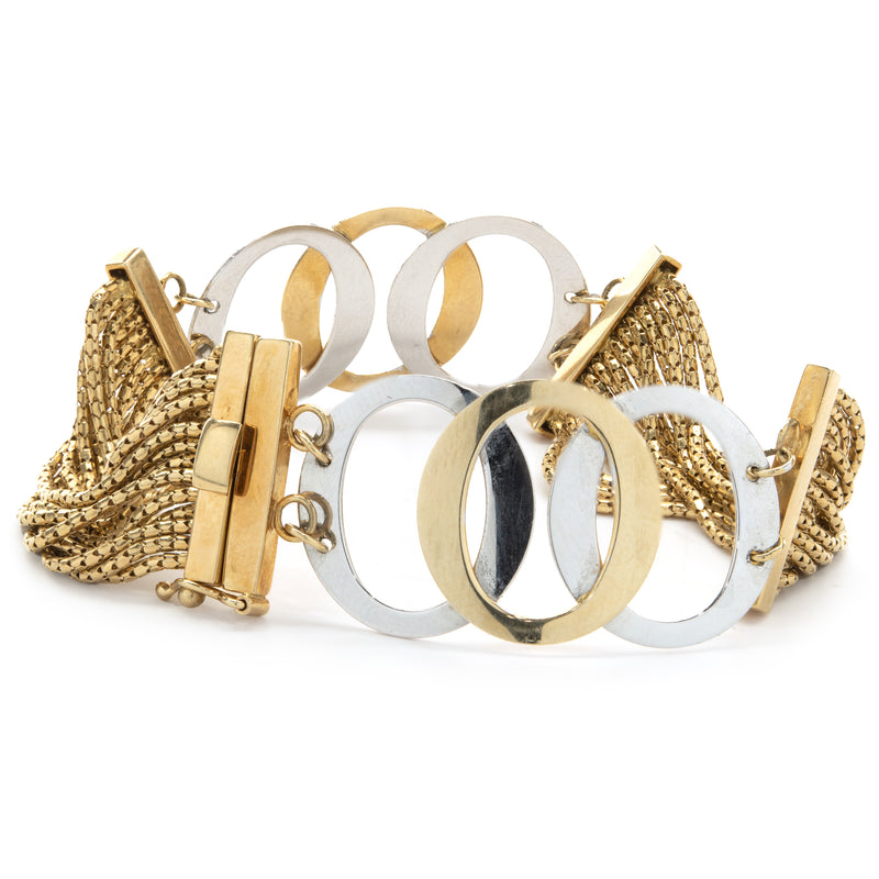 14 Karat Yellow and White Gold Mesh Oval Link Bracelet