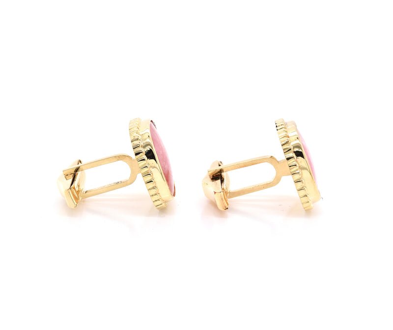 18 Karat Yellow Gold Rose Agate Cufflinks