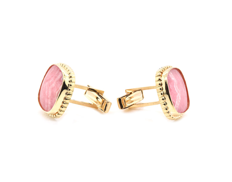 18 Karat Yellow Gold Rose Agate Cufflinks