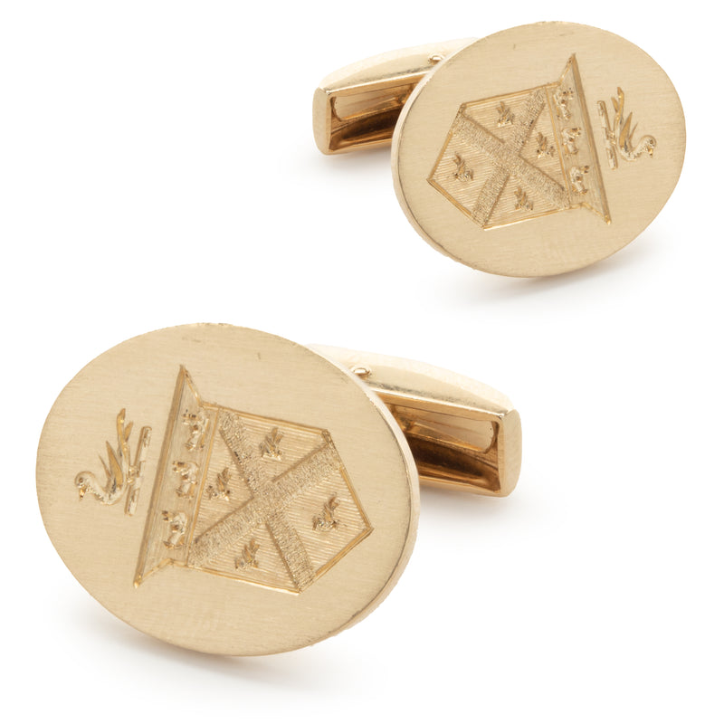 14 Karat Yellow Gold Crest Cufflinks