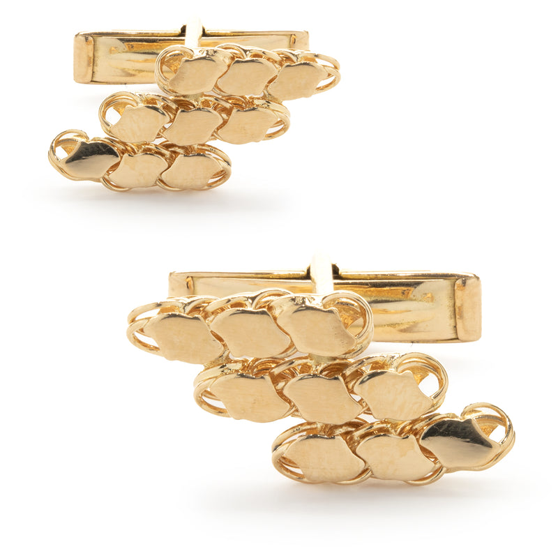 18 Karat Yellow Gold Custom Link Nugget Style Cufflinks