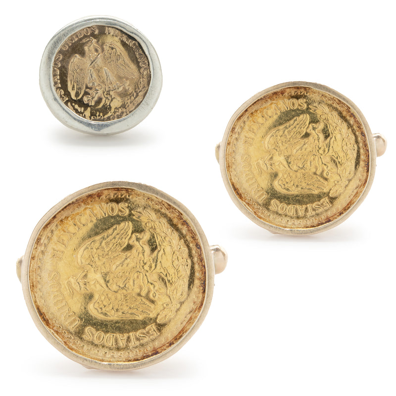 Mexican Peso Cufflinks and Tie Tac Set