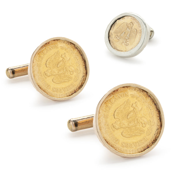 Mexican Peso Cufflinks and Tie Tac Set