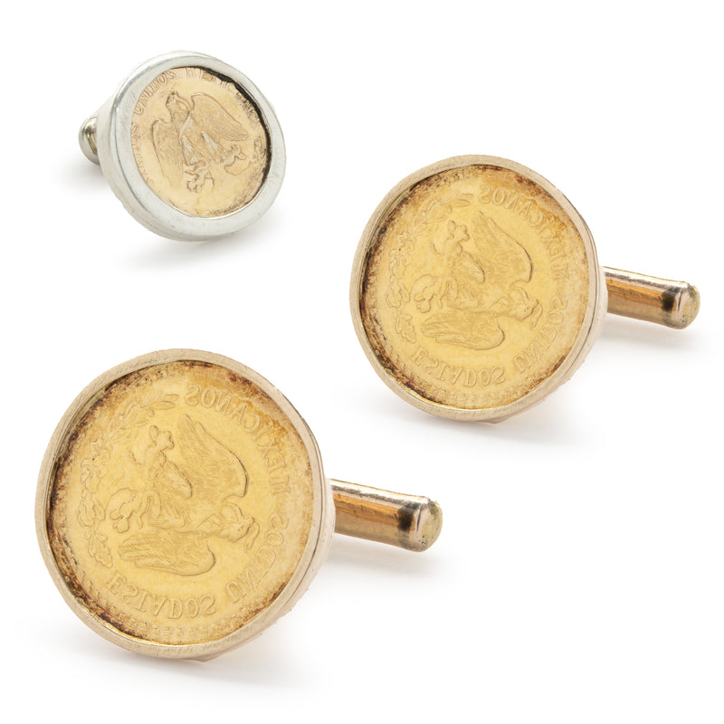 Mexican Peso Cufflinks and Tie Tac Set