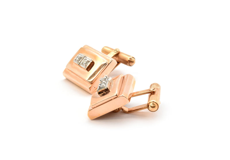 14k Rose Gold 0.18cttw Diamond Cufflinks, 19.40 Grams