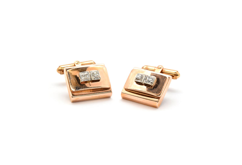 14k Rose Gold 0.18cttw Diamond Cufflinks, 19.40 Grams