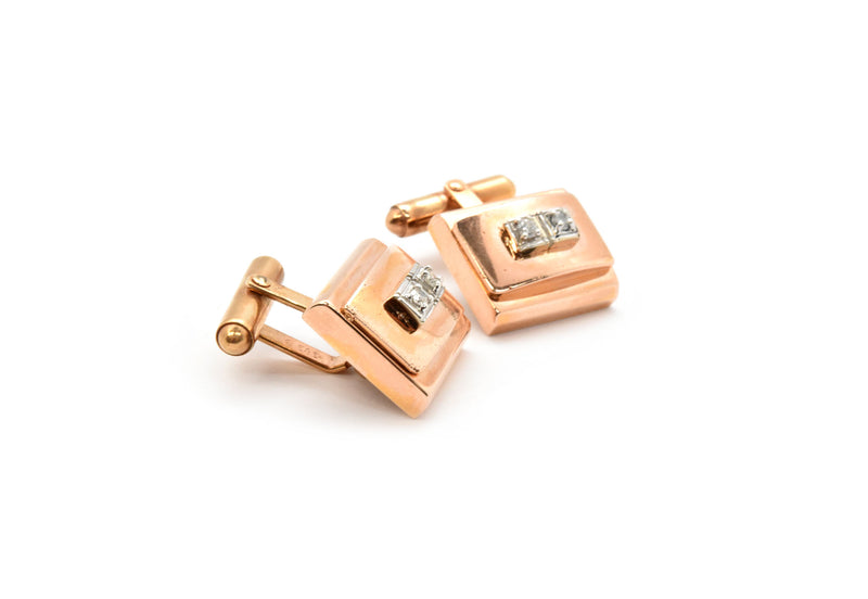 14k Rose Gold 0.18cttw Diamond Cufflinks, 19.40 Grams