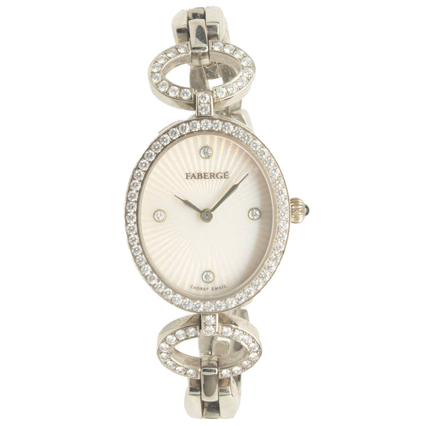 Faberge 18 Karat White Gold Diamond and Mother of Pearl Anastasia Dress