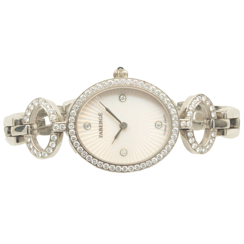 Faberge 18 Karat White Gold Diamond and Mother of Pearl Anastasia Dress