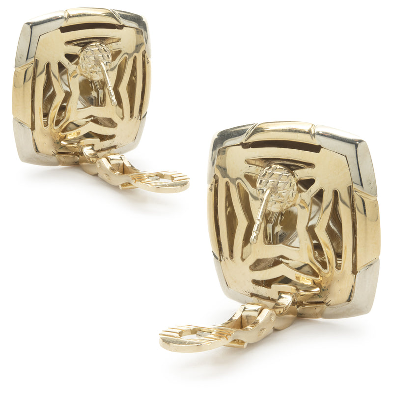 Bulgari 18 Karat Yellow & White Gold Pyramid Earrings