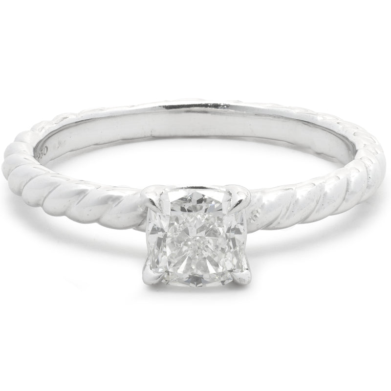 David Yurman Sterling Silver Cushion Cut Diamond Cable Solitaire Engagement Ring