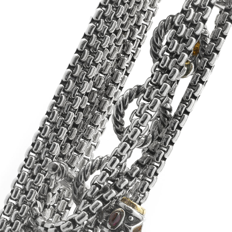 David Yurman Sterling Silver 5 Strand Multi Gemstone Station Necklace