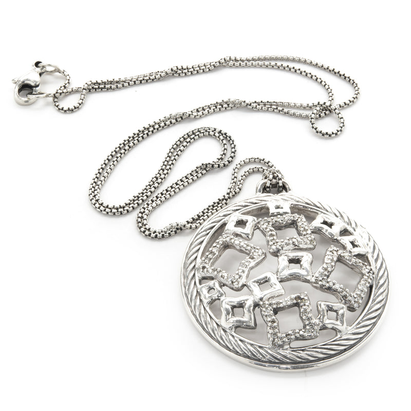 David Yurman Sterling Silver Diamond Quatrefoil Disc Necklace