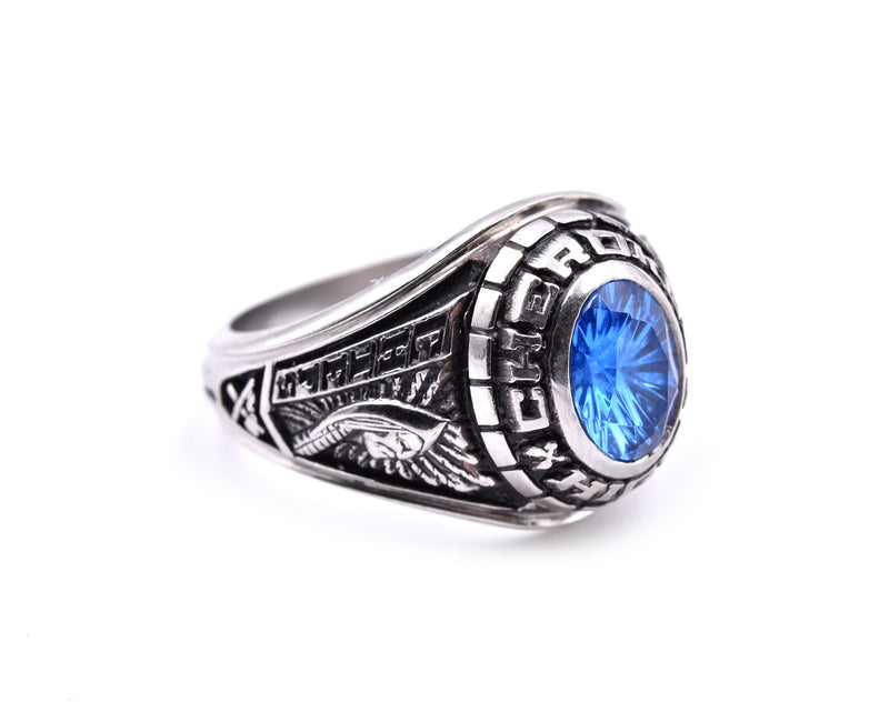 Sterling Silver Synthetic Sapphire 1986 Cherokee H.S. Ladies Class Ring