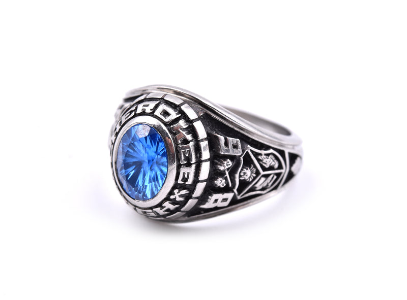 Sterling Silver Synthetic Sapphire 1986 Cherokee H.S. Ladies Class Ring