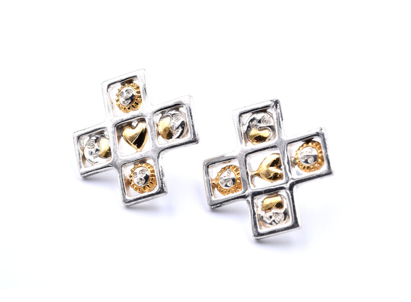 Sterling Silver Cross Earrings Signed "Sergio Bustamante"