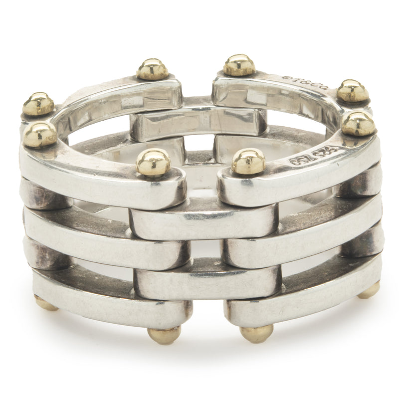 Tiffany & Co. Sterling Silver & 18 Karat Yellow Gold Mesh Link Ring