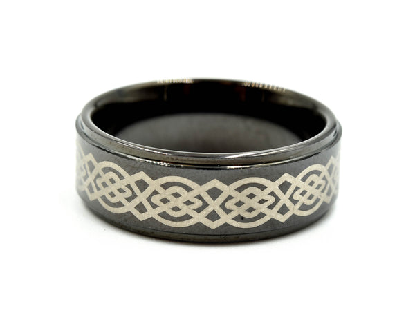 Mens 8mm Tungsten with Ceramic Design Polished Wedding Band Size 10