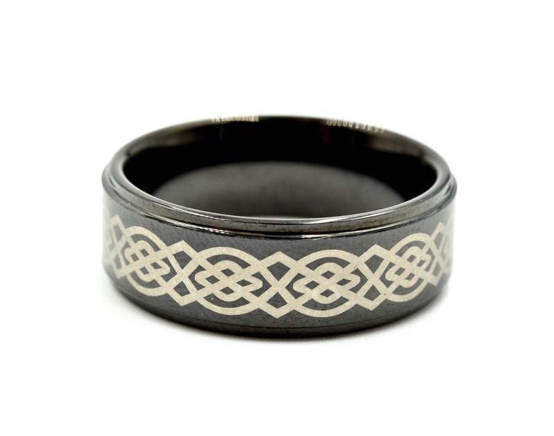 Mens 8mm Tungsten with Ceramic Design Polished Wedding Band Size 10