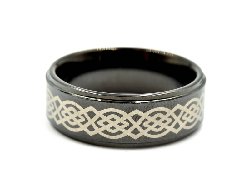 Mens 8mm Tungsten with Ceramic Design Polished Wedding Band Size 10