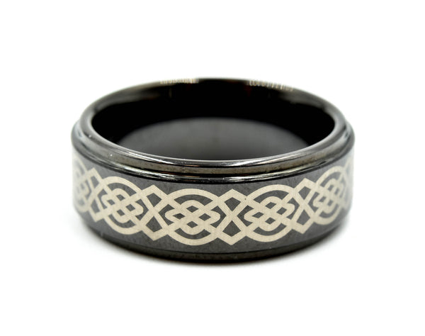 Mens 8mm Tungsten with Ceramic Design Polished Wedding Band Size 8
