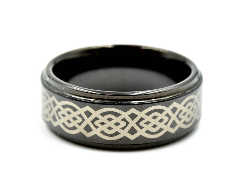 Mens 8mm Tungsten with Ceramic Design Polished Wedding Band Size 8