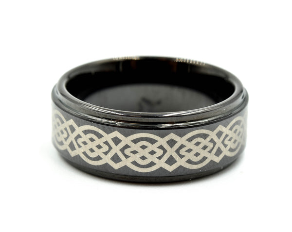 Mens 8mm Tungsten with Ceramic Design Polished Wedding Band Size 8