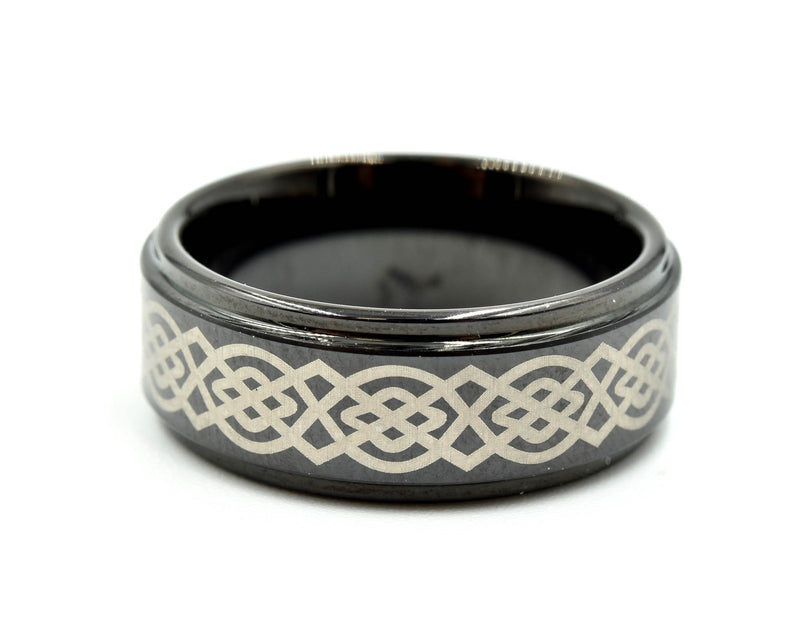 Mens 8mm Tungsten with Ceramic Design Polished Wedding Band Size 8