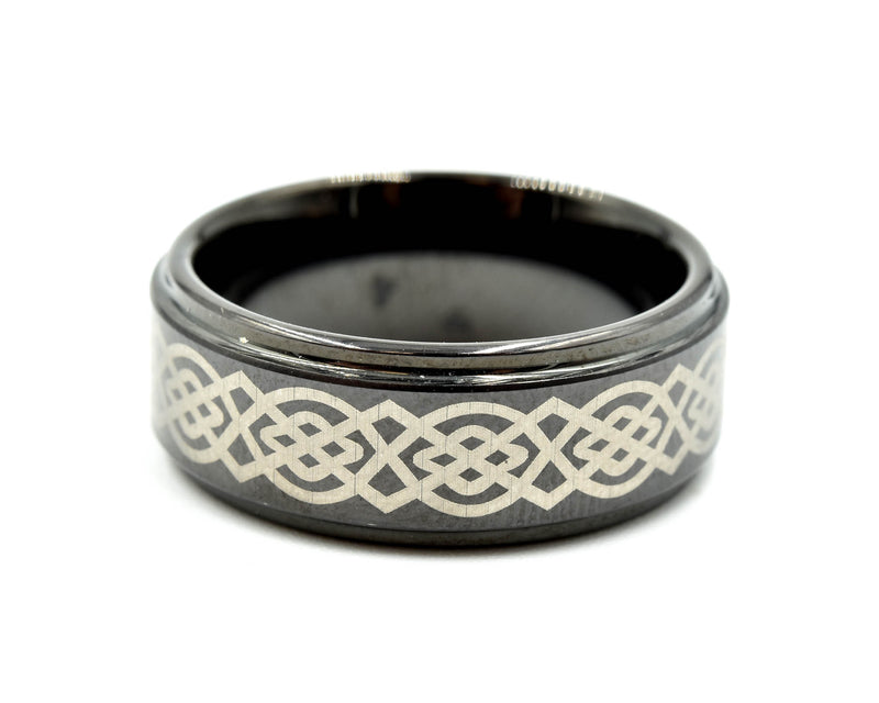 Mens 8mm Tungsten with Ceramic Design Polished Wedding Band Size 8