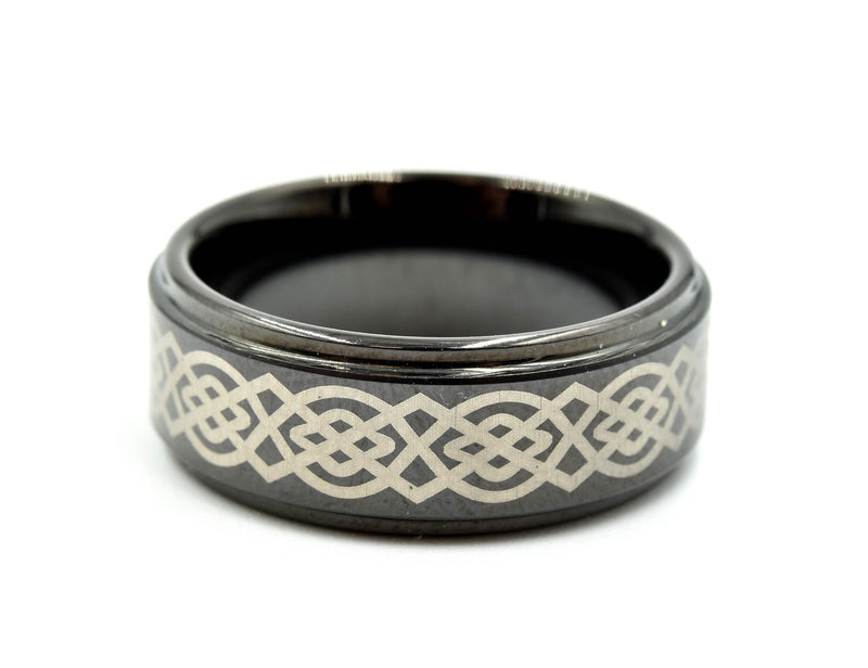 Mens 8mm Tungsten with Ceramic Design Polished Wedding Band Size 8