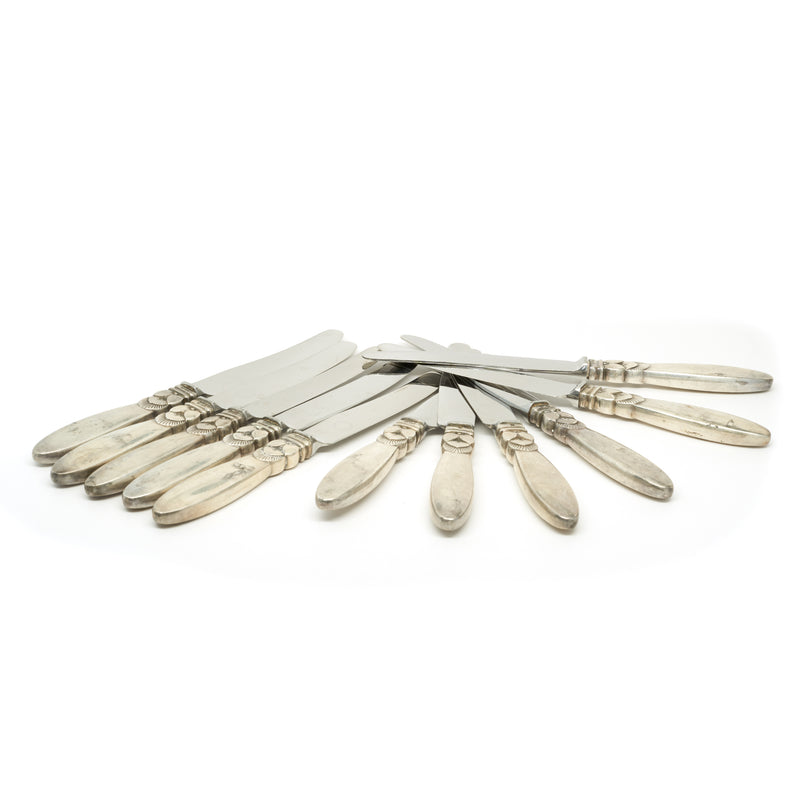 Georg Jensen Steel and Sterling Silver Set of 10 Butter Knife
