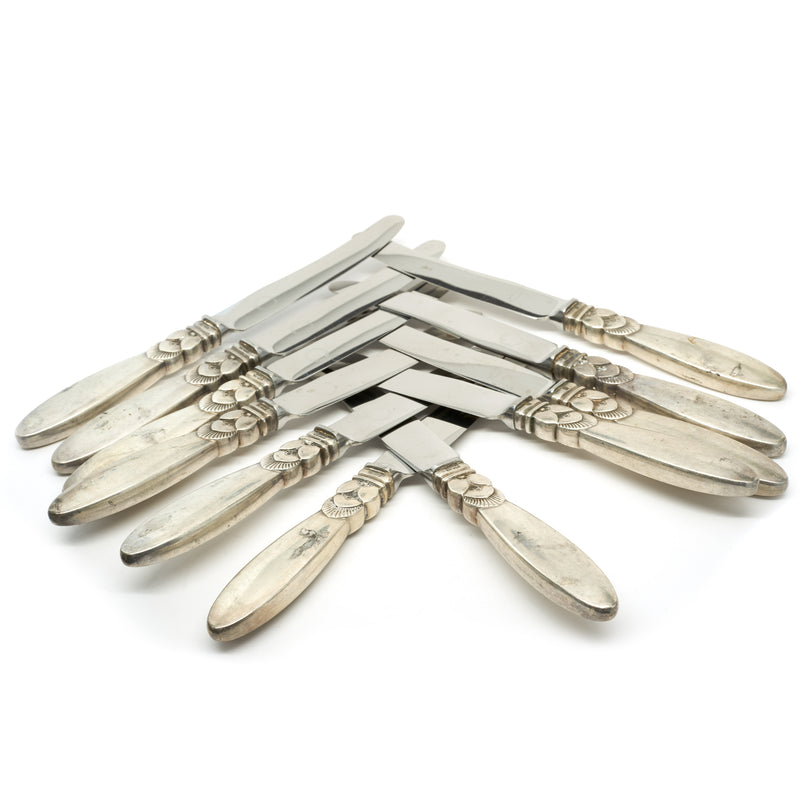 Georg Jensen Steel and Sterling Silver Set of 10 Butter Knife