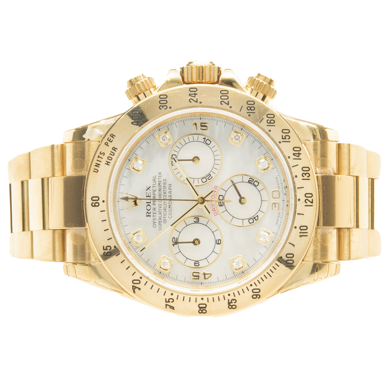 Rolex Daytona Cosmograph 18 Karat Yellow Gold with Factory Diamond Mother of Pearl Dial