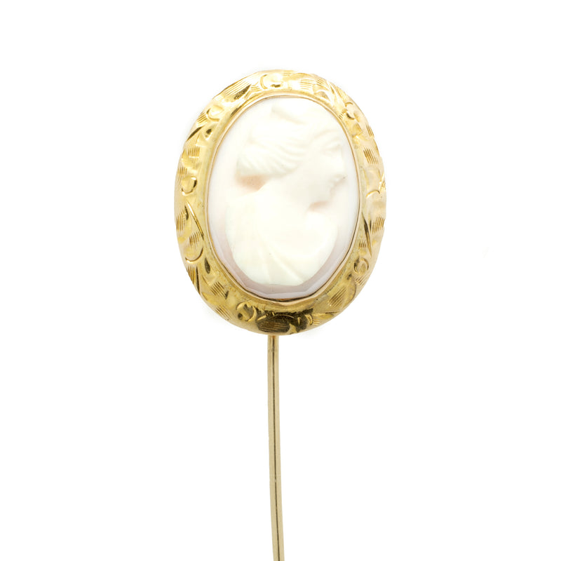 Vintage 10 Karat Yellow Gold Cameo Stick Pin